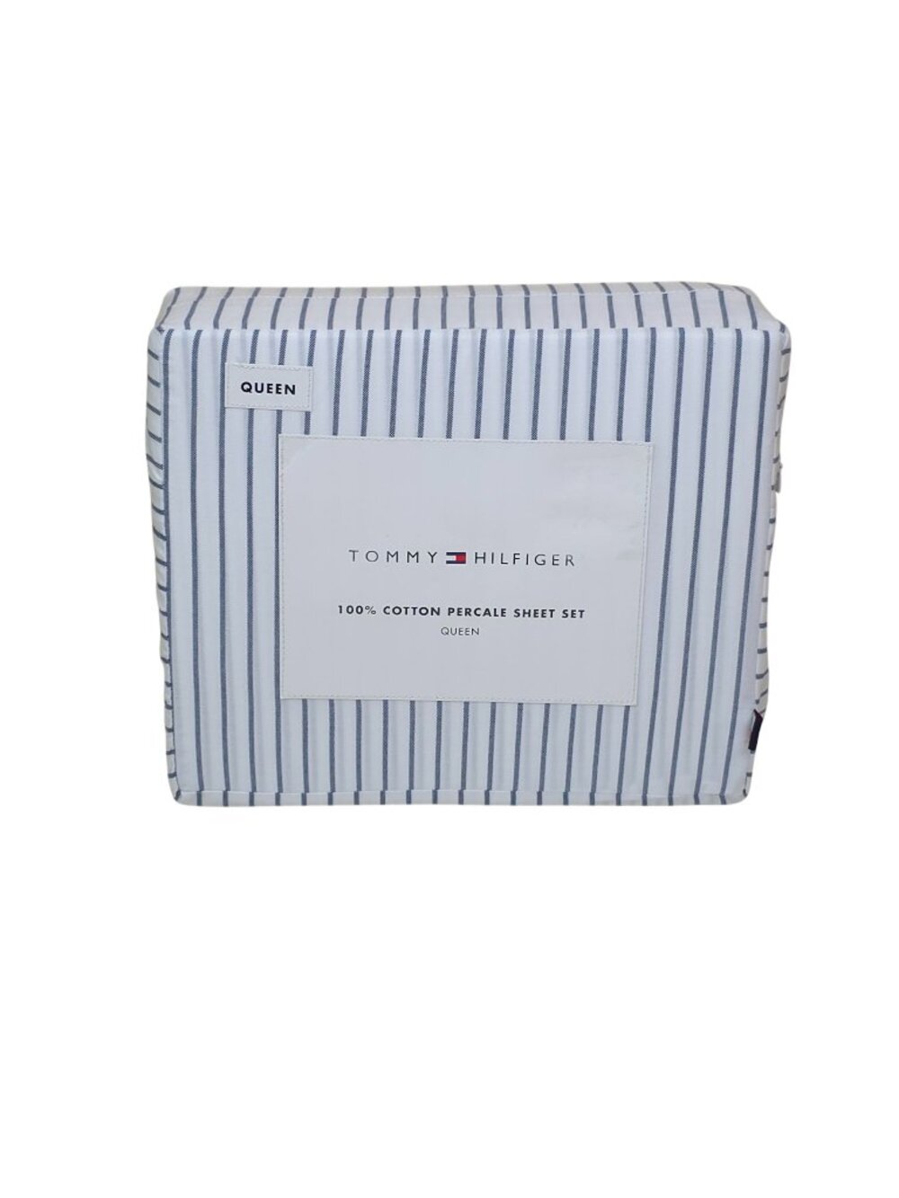 Tommy Hilfiger 100% Cotton Percale Sheet Set Queen Blue & White Striped Bedding